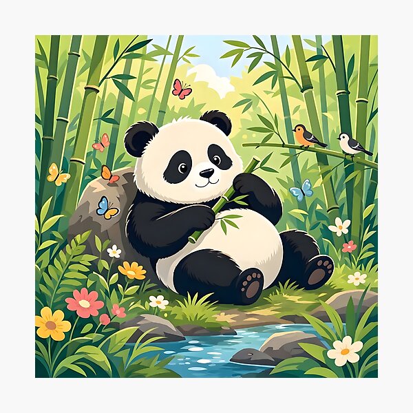 Item preview, Cute Panda in Bamboo Forest Illustration designed and sold by Herodestroyer.