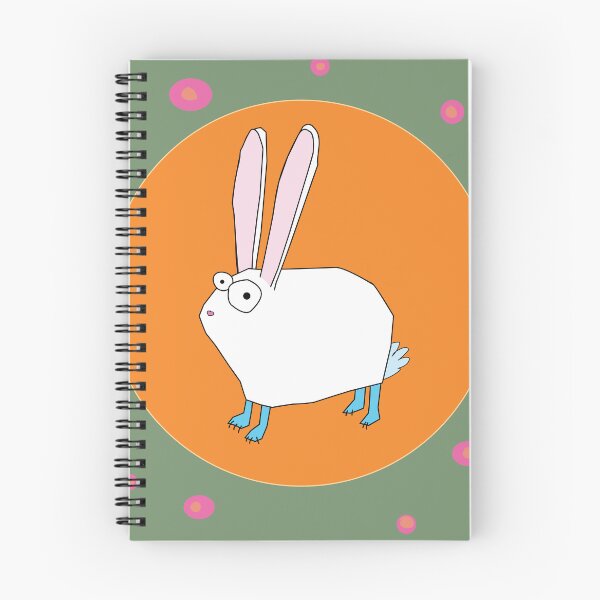 Item preview, white bunny with blue feet, orange and green background designed and sold by Art by Stiff.