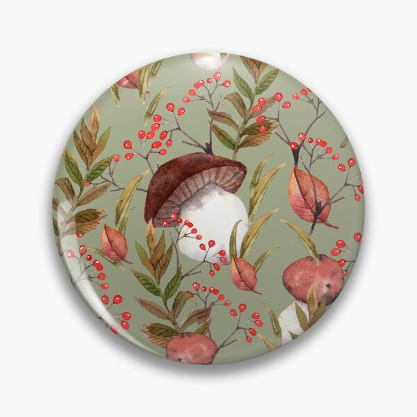 Item preview, Mushroom and Red Berry Seamless Pattern on Sage Green Background designed and sold by White Rabbit Design .