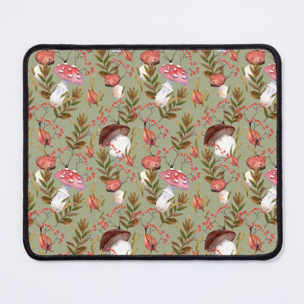Item preview, Mushroom and Red Berry Seamless Pattern on Sage Green Background designed and sold by White Rabbit Design .