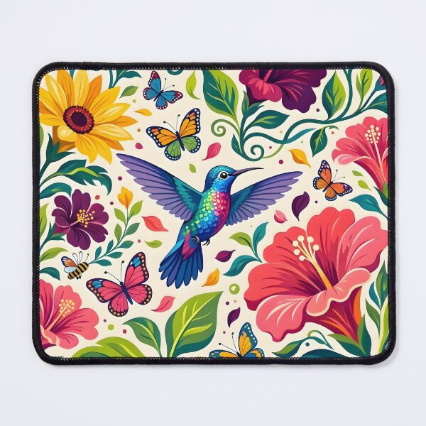Item preview, Colorful Hummingbird and Tropical Flowers Illustration designed and sold by Herodestroyer.