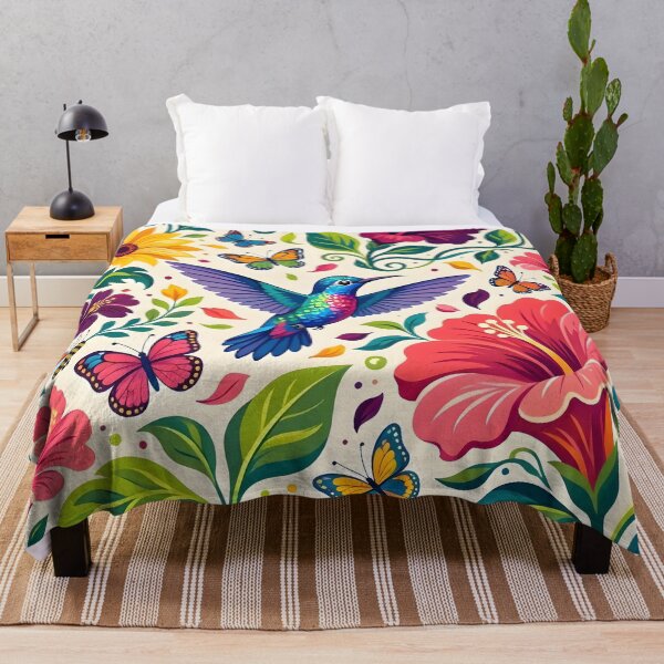 Item preview, Colorful Hummingbird and Tropical Flowers Illustration designed and sold by Herodestroyer.