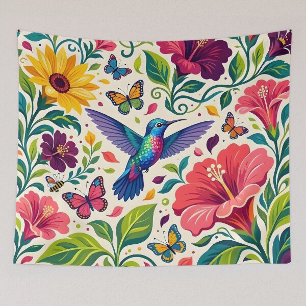 Item preview, Colorful Hummingbird and Tropical Flowers Illustration designed and sold by Herodestroyer.