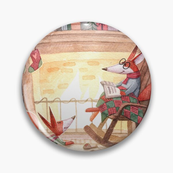 Item preview, Christmas Fox Family by the Fireplace Watercolor Illustration designed and sold by White Rabbit Design .