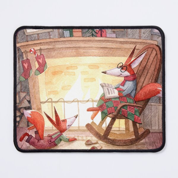 Item preview, Christmas Fox Family by the Fireplace Watercolor Illustration designed and sold by White Rabbit Design .