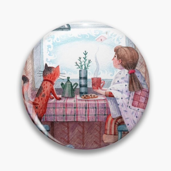 Item preview, Cozy Winter Morning with Girl and Cat Watercolor Illustration designed and sold by White Rabbit Design .