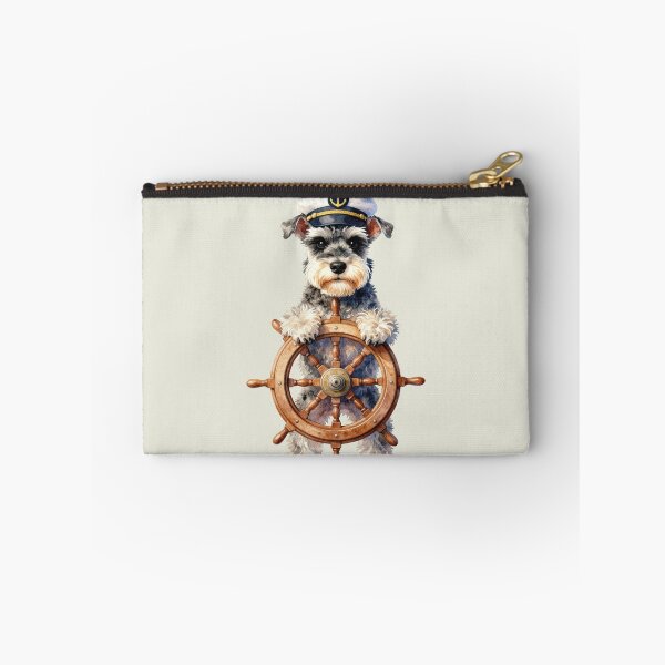 Item preview, Watercolor Cute Schnauzer Dog Captain Ship Wheel designed and sold by WildArtIT.