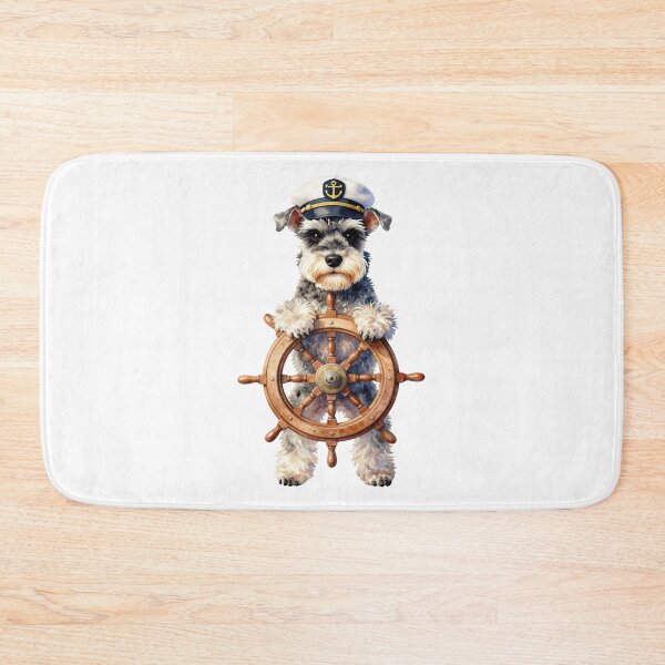 Item preview, Watercolor Cute Schnauzer Dog Captain Ship Wheel designed and sold by WildArtIT.