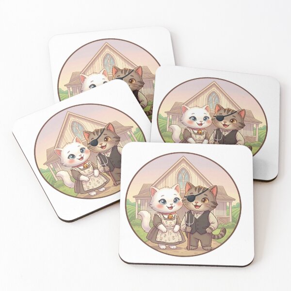 Item preview, Smilla & Fiete in American Gothic – Happy Cat Art Parody designed and sold by 1smillaundfiete.