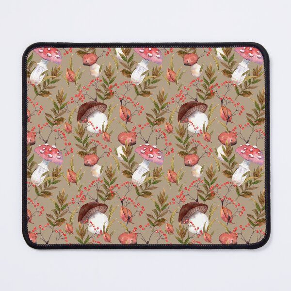 Item preview, Mushroom and Red Berry Seamless Pattern on Beige Background designed and sold by White Rabbit Design .