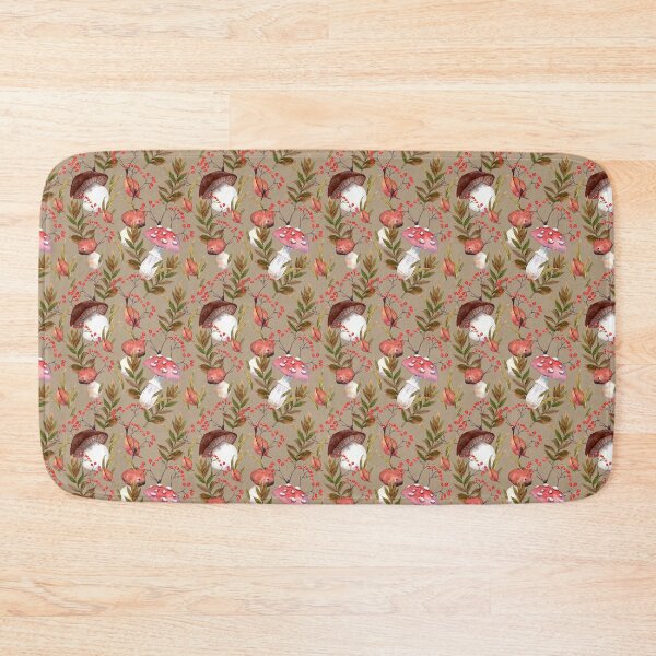 Item preview, Mushroom and Red Berry Seamless Pattern on Beige Background designed and sold by White Rabbit Design .