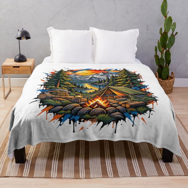Item preview, Mountain Camping Campfire Sunset Wilderness Adventure Art designed and sold by shemodas.