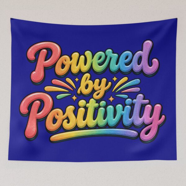 Item preview, Powered by Positivity Colorful Rainbow Slogan designed and sold by shorethings.