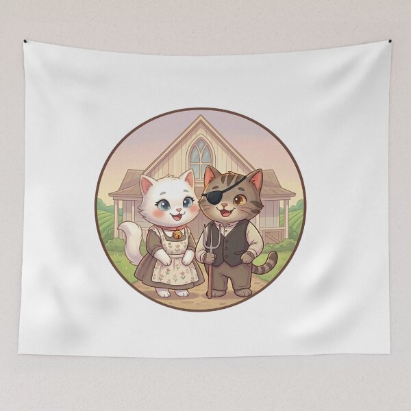 Item preview, Smilla & Fiete in American Gothic – Happy Cat Art Parody designed and sold by 1smillaundfiete.