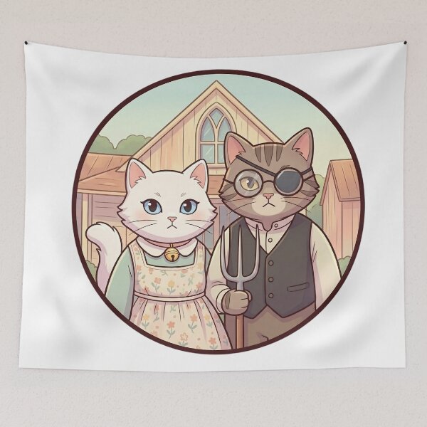 Item preview, Smilla & Fiete in American Gothic – Cat Art Parody designed and sold by 1smillaundfiete.