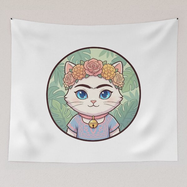 Artikelvorschau, Frida Kahlo – Floral Cat Portrait entworfen und verkauft von 1smillaundfiete.