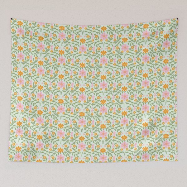 Item preview, Cute Pastel Orange Daisy & Sage Green Floral Seamless Pattern designed and sold by LuxocaDesigns24.