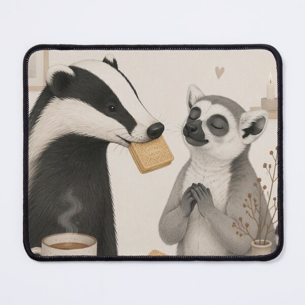Item preview, Hygge Lemur, Badger & Custard Creams "DELICIOUS" Portrait designed and sold by NickWhittleArt.
