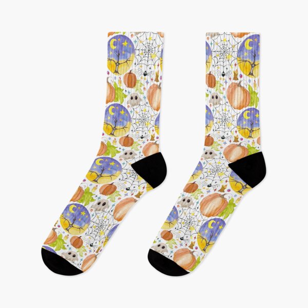 Item preview, Cute Watercolor Halloween Seamless Pattern with Pumpkins, Ghosts, and Spooky Moon designed and sold by SvitlanaSolo.