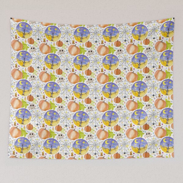 Item preview, Cute Watercolor Halloween Seamless Pattern with Pumpkins, Ghosts, and Spooky Moon designed and sold by SvitlanaSolo.