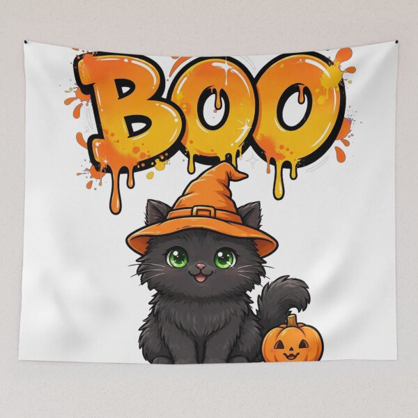 Item preview, Halloween Graffiti Black Cat BOO Pumpkin designed and sold by Surviving Monday Club.