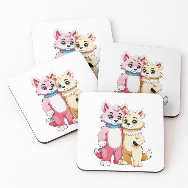 Item preview, Kawaii Fursuit Duo Sticker | Cute Furry Fox Wolf Characters | Pastel Pink Gold Furry Art Sticker designed and sold by HOODYBUDSTYLES.