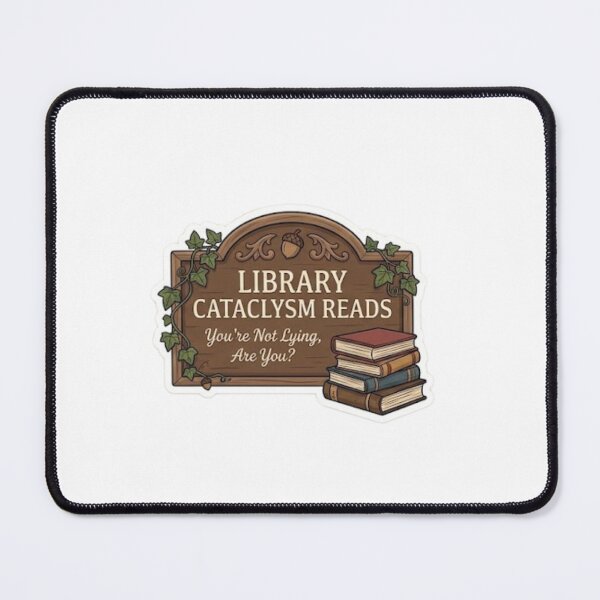Item preview, Library Cataclysm Reads Wooden Plaque Sticker designed and sold by Wardapotomus.