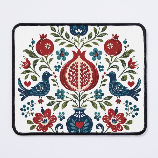 Item preview, Folk Art Pomegranate Birds Vase Design designed and sold by Gold Turtle Lina.