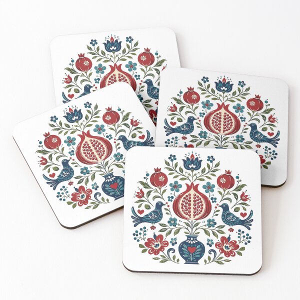 Item preview, Folk Art Pomegranate Birds Vase Design designed and sold by Gold Turtle  Lina.