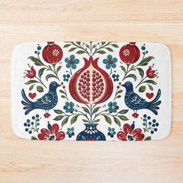Item preview, Folk Art Pomegranate Birds Vase Design designed and sold by Gold Turtle  Lina.