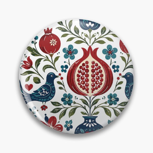 Item preview, Folk Art Pomegranate Birds Vase Design designed and sold by Gold Turtle  Lina.