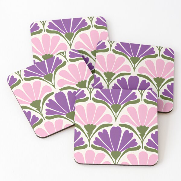 Item preview, Retro Art Deco Purple & Pink Lotus Floral Seamless Pattern designed and sold by LuxocaDesigns24.