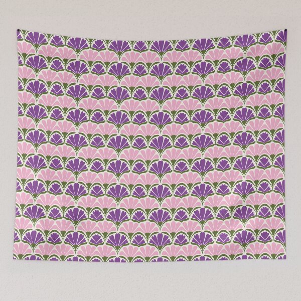 Item preview, Retro Art Deco Purple & Pink Lotus Floral Seamless Pattern designed and sold by LuxocaDesigns24.