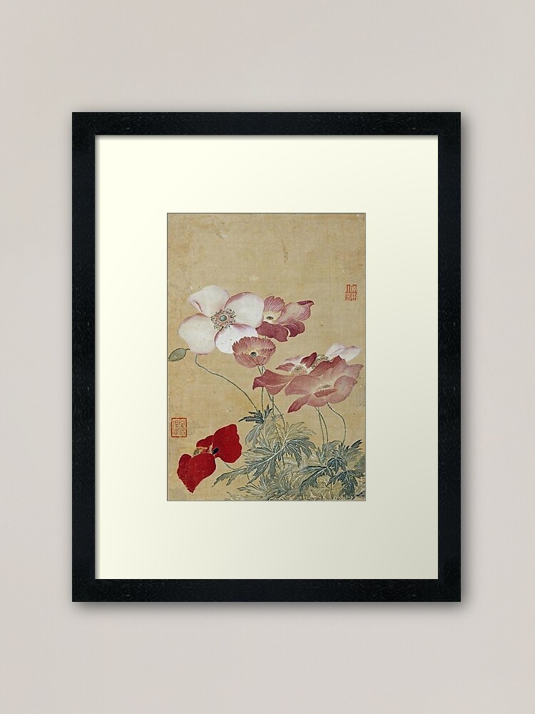 Framed print by Chinese artist purchases Yun Shoupping. Titled Poppies.