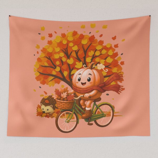 Item preview, Cute Pumpkin Riding Bicycle | Cozy Fall Autumn Tree Design designed and sold by AppealingVibes.