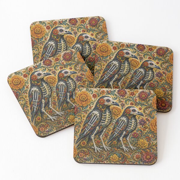Item preview, Sugar Skull Ravens - Dia de los Muertos Folk Art designed and sold by newnomads-art.