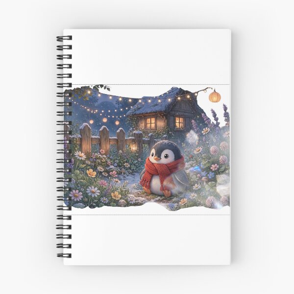 Item preview, Cozy Cottagecore Penguin in Snowy Evening Garden with Lantern Lights designed and sold by Neurospicy Trolls.