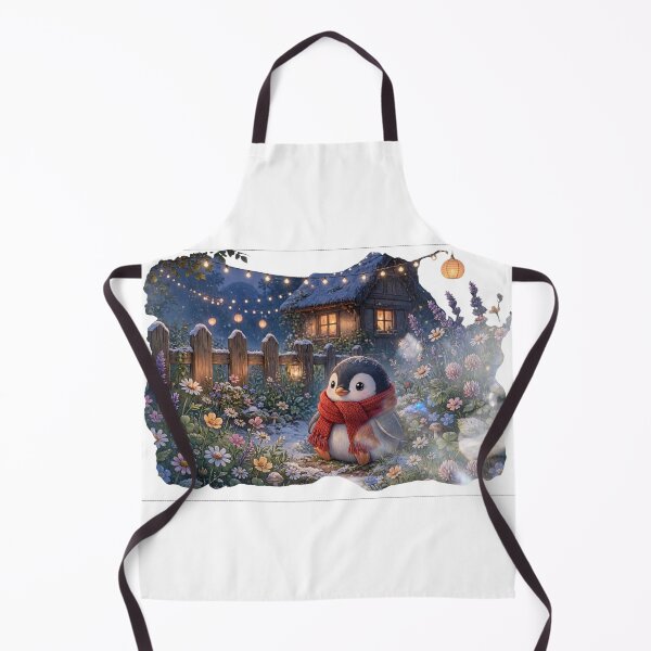 Item preview, Cozy Cottagecore Penguin in Snowy Evening Garden with Lantern Lights designed and sold by Neurospicy Trolls.