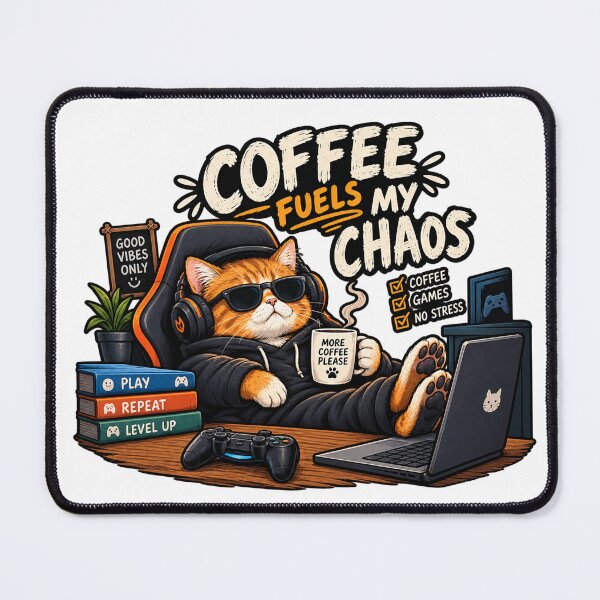 Item preview, Coffee Fuels My Chaos – Funny Cat Gamer Coffee Lover Design designed and sold by 3bqre.
