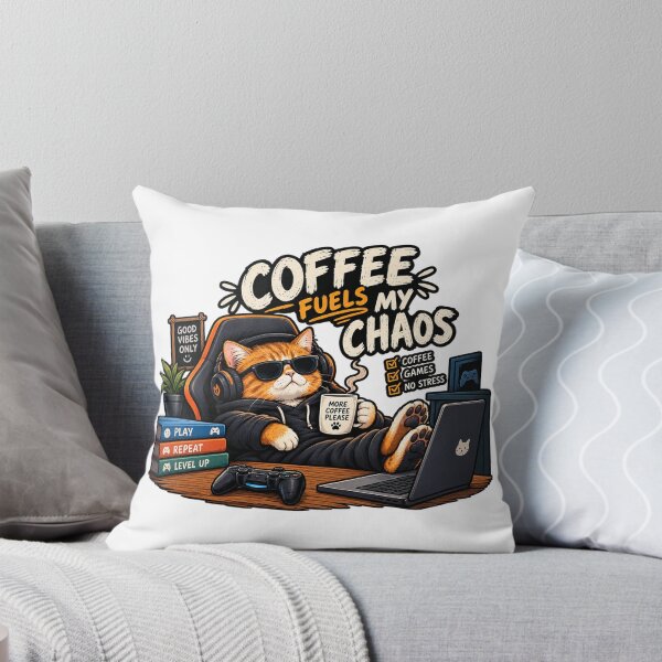 Item preview, Coffee Fuels My Chaos – Funny Cat Gamer Coffee Lover Design designed and sold by 3bqre.