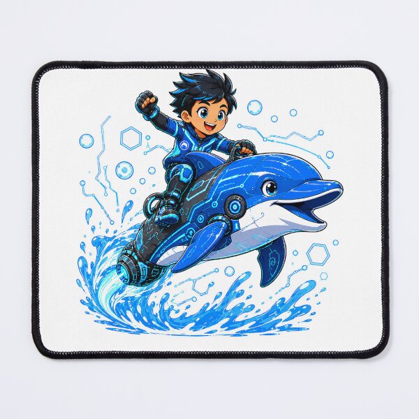Item preview, Futuristic Robot Dolphin Rider – Ocean Adventure Cartoon designed and sold by Nubian Style.