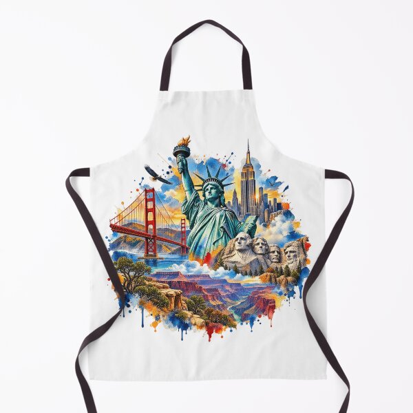 Item preview, USA Landmarks Watercolor Collage - Statue of Liberty & Golden Gate designed and sold by CozyPaletteShop.