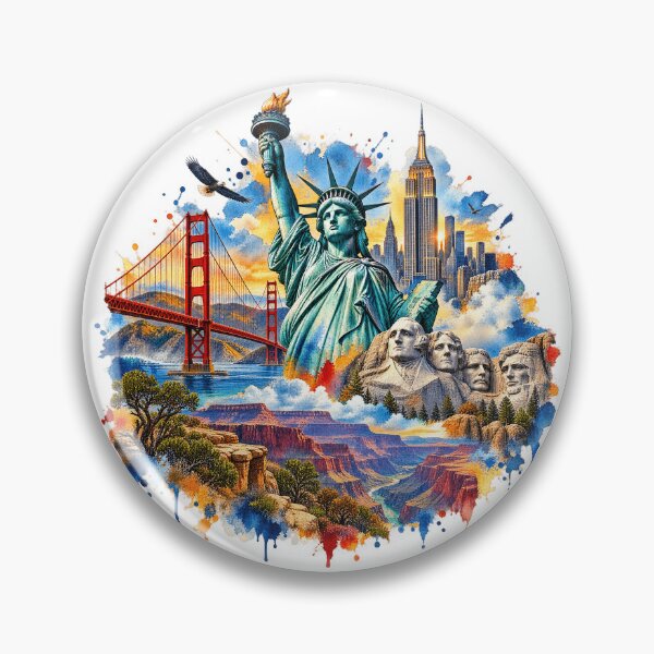 Item preview, USA Landmarks Watercolor Collage - Statue of Liberty & Golden Gate designed and sold by CozyPaletteShop.
