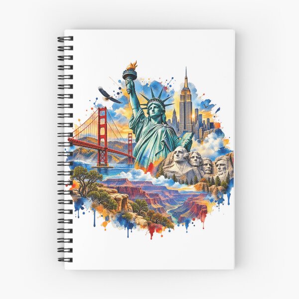 Item preview, USA Landmarks Watercolor Collage - Statue of Liberty & Golden Gate designed and sold by CozyPaletteShop.