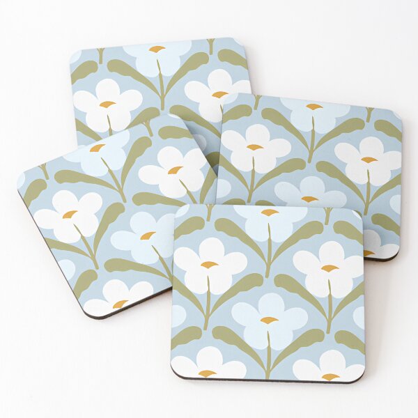 Item preview, Retro 70s Sky Blue & White Daisy Floral Seamless Pattern designed and sold by LuxocaDesigns24.