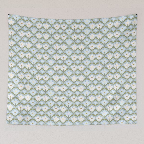 Item preview, Retro 70s Sky Blue & White Daisy Floral Seamless Pattern designed and sold by LuxocaDesigns24.