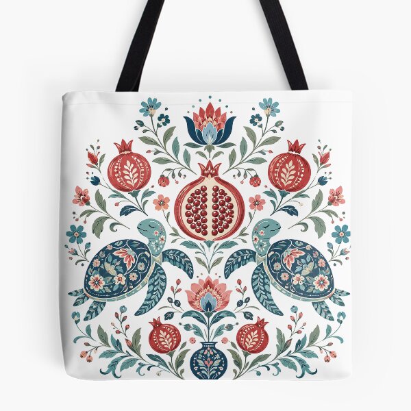 Item preview, Symmetrical Folk Art Turtles Pomegranate Design designed and sold by Gold Turtle  Lina.