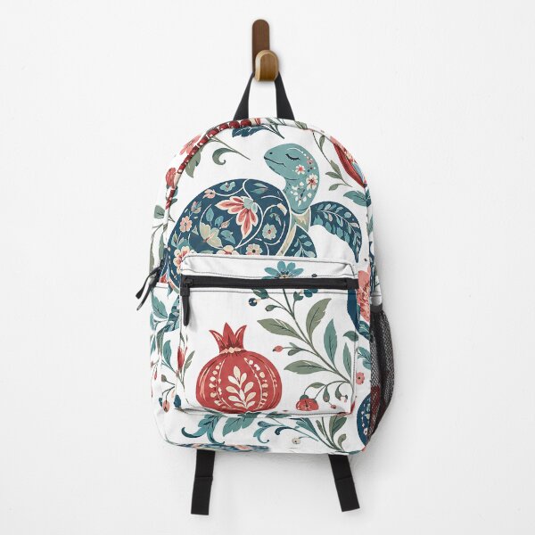 Item preview, Symmetrical Folk Art Turtles Pomegranate Design designed and sold by Gold Turtle Lina.