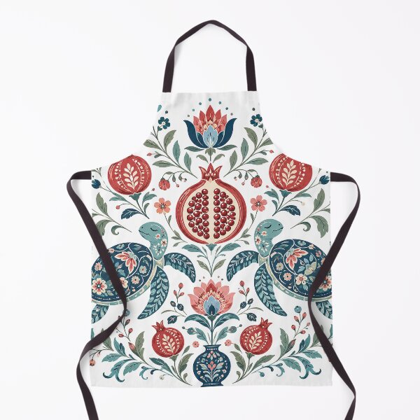 Item preview, Symmetrical Folk Art Turtles Pomegranate Design designed and sold by Gold Turtle Lina.