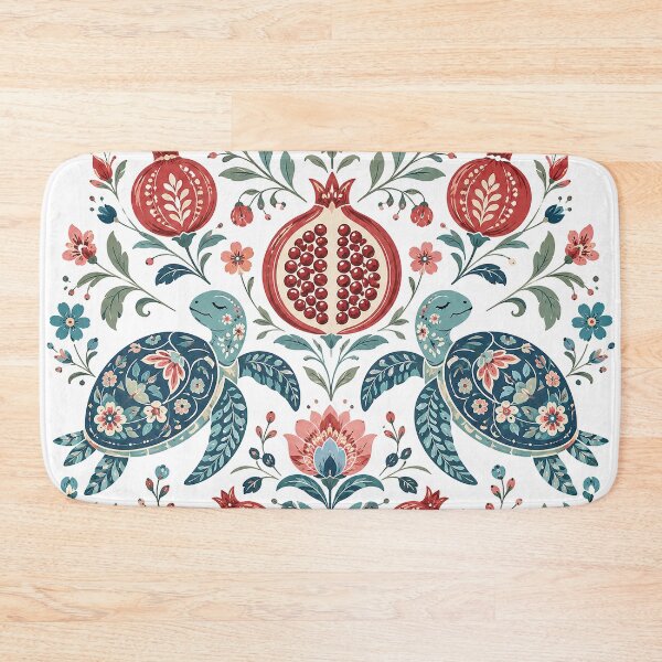 Item preview, Symmetrical Folk Art Turtles Pomegranate Design designed and sold by Gold Turtle  Lina.